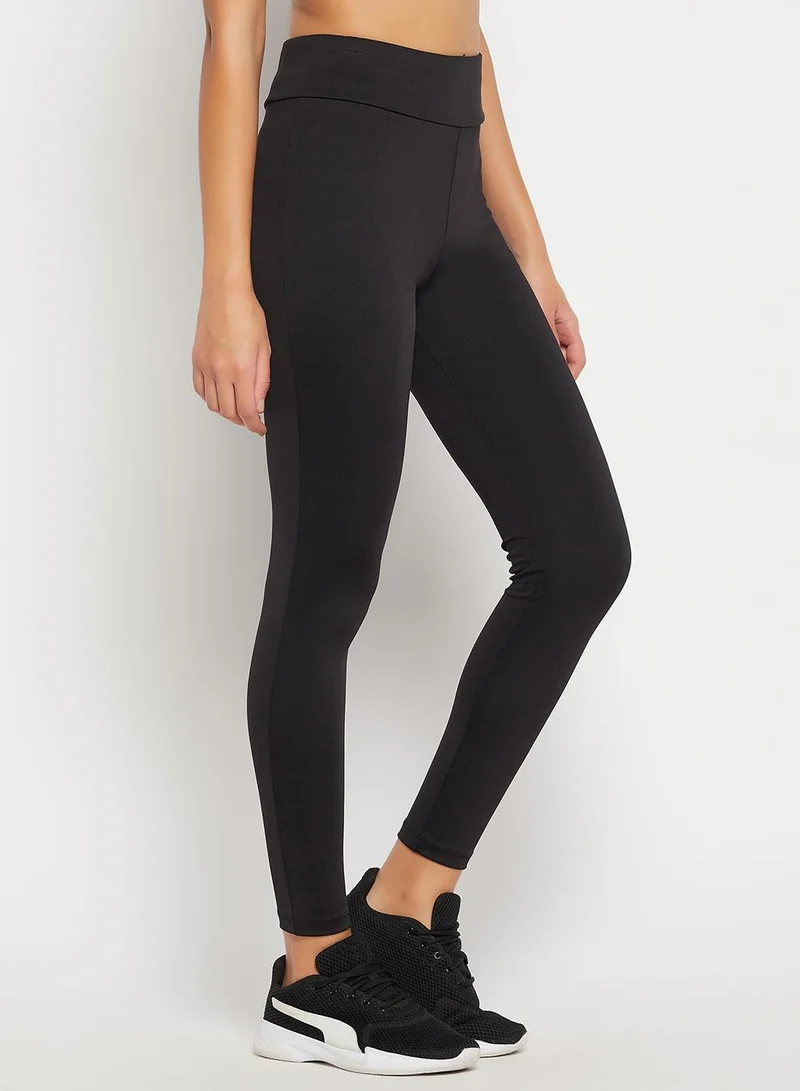 Clovia Black Snug-Fit High-Rise Active Tights in Black for Women | Best Price UAE